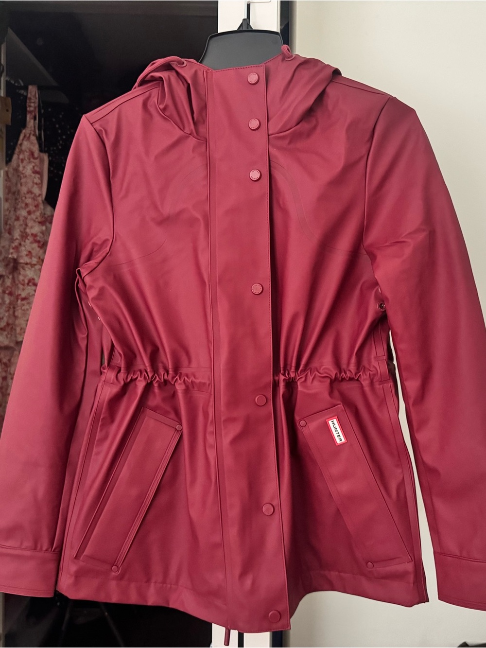 Hunter Women's Deep Wine Waterproof Hooded Utility Jacket raincoat